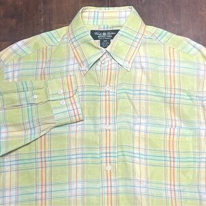 Brooks Brothers Shirt Mens Medium Multicolor 100% Linen Button Down Easter USA